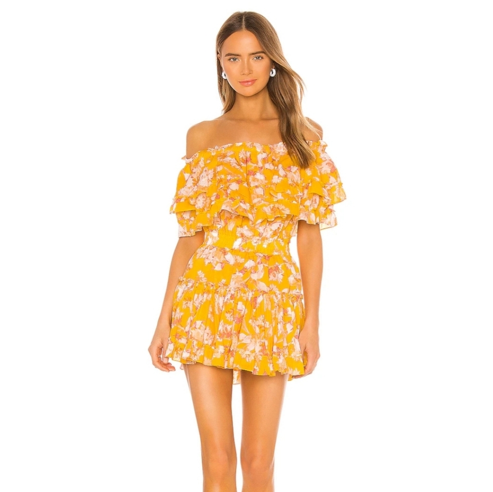 Misa Los Angeles Luella Dress In Yellow Washed Wildflower Size L
